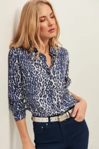 Olalook Women Navy Blue Leopard Weaving Shirt - Image 3