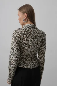 TRENDYOLMİLLA Brown Leopard Patterned Soft textured Long Sleeve Shirt - Image 5