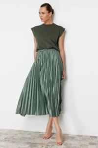 TRENDYOLMİLLA Mint pleated Maxi Flexible Knitting Skirt - Image 3