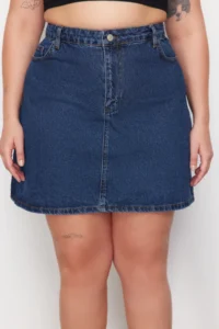 Trendyol Curve Mavi High Waist 100% Non-Stretch Cotton A Shape denim Skirt - Image 4
