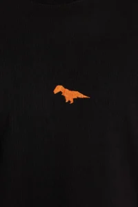 MAN Black Oversized/Wide Cut Crew Neck Short Sleeve Dinosaur Embroidered T-Shirt - Image 5