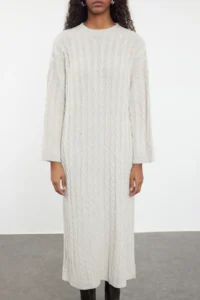 TRENDYOLMİLLA Stone Maxi Knitwear Braided Wide Pattern Dress - Image 3