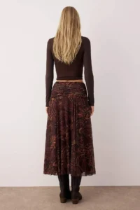 TRENDYOLMİLLA Multicolored Maxi Ruffle/Drape Detailed Boho/Boho Chic Printed Tulle Flexible Knitting Skirt - Image 4