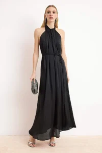 TRENDYOLMİLLA Black Belted Maxi Lined Elegant/Evening Dress - Image 2