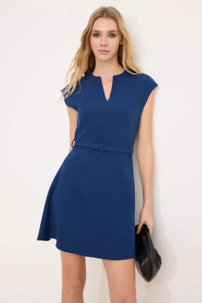 TRENDYOLMiLLA Petrol Blue Blue Blue Arched Skirt Opened at Waist Mini Flexible Weaving Dress