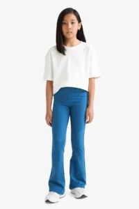 DeFacto  Blue Girl's Flare Fit Ribbed Camisole Trousers