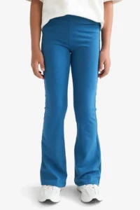 DeFacto  Blue Girl's Flare Fit Ribbed Camisole Trousers - Image 3