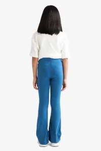 DeFacto  Blue Girl's Flare Fit Ribbed Camisole Trousers - Image 5