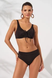 Pierre Cardin Black Melt Gathering Sliding Lace Detailed High Waist Bikini Set Tulle Corset Underwire - Image 3