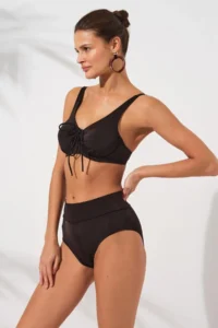 Pierre Cardin Black Melt Gathering Sliding Lace Detailed High Waist Bikini Set Tulle Corset Underwire - Image 5