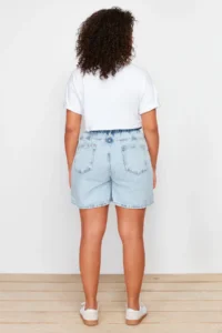 Trendyol Curve Light Blue Elastic High Waist Wide Cut 100% Cotton Plus Size Denim Shorts - Image 6