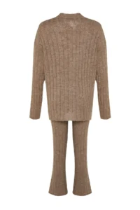 TRENDYOLMİLLA Mink Wide Pattern Soft textured Knitwear Top and Bottom Set - Image 8
