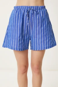 Happiness İstanbul Women Dark Blue Striped Rahat Shorts - Image 4