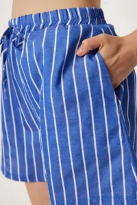 Happiness İstanbul Women Dark Blue Striped Rahat Shorts - Image 5