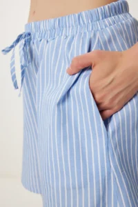 Happiness İstanbul Women sky blue Striped Rahat Shorts - Image 3