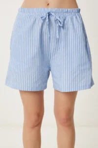 Happiness İstanbul Women sky blue Striped Rahat Shorts - Image 4