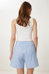 Happiness İstanbul Women sky blue Striped Rahat Shorts - Image 6