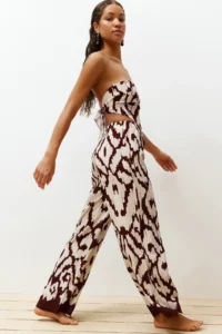 TRENDYOLMiLLA Ethnic Patterned Patterned Weaving Strapless Blouse Pants Beach Set - Image 3