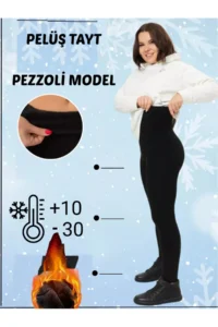 MİSTİRİK Pezzoli Model Winter Thermal Plush Lined Single Stitched Flexible Gathering Single Stitched Tights Black Color