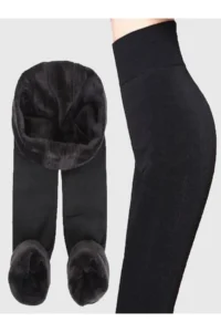 MİSTİRİK Pezzoli Model Winter Thermal Plush Lined Single Stitched Flexible Gathering Single Stitched Tights Black Color - Image 2