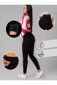 MİSTİRİK Pezzoli Model Winter Thermal Plush Lined Single Stitched Flexible Gathering Single Stitched Tights Black Color - Image 3