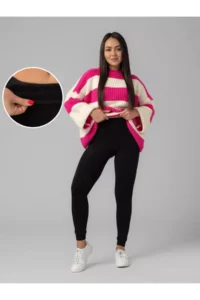 MİSTİRİK Pezzoli Model Winter Thermal Plush Lined Single Stitched Flexible Gathering Single Stitched Tights Black Color - Image 7