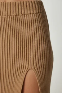 Happiness İstanbul Women's Biscuit Corded Crop Skirt Knitwear Suit - Image 6