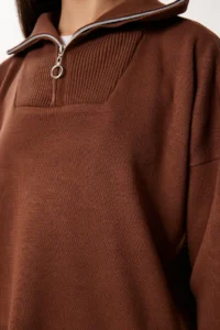 Happiness İstanbul Women Brown Knitwear Sweater Skirt Set - Image 3