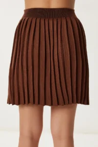 Happiness İstanbul Women Brown Knitwear Sweater Skirt Set - Image 5