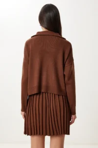 Happiness İstanbul Women Brown Knitwear Sweater Skirt Set - Image 6
