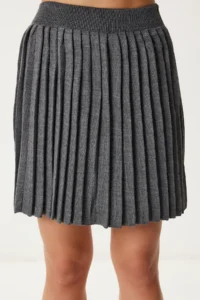Happiness İstanbul Women Gray Knitwear Sweater Skirt Set - Image 5