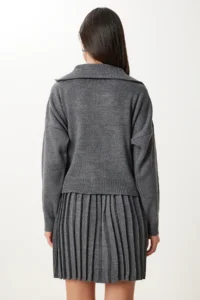 Happiness İstanbul Women Gray Knitwear Sweater Skirt Set - Image 7