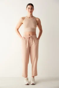 Penti Beige Barbell Collar Ribbed Crop Tank Top - Image 2