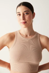 Penti Beige Barbell Collar Ribbed Crop Tank Top - Image 3
