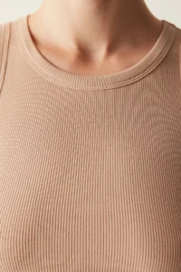 Penti Beige Barbell Collar Ribbed Crop Tank Top - Image 4