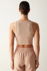 Penti Beige Barbell Collar Ribbed Crop Tank Top - Image 5