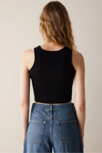 Penti Asymmetric Yaka Black Short Top - Image 4
