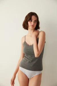 Penti Anthracite Thin Sleeveless Lace Detailed Tank Top