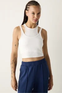Penti White Double Layer ribbed Top
