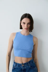 Penti Mavi Barbell Collar Ribbed Crop Tank Top