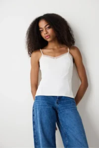 Penti Cream V-neck Lace slim Fit Tank Top