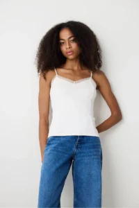 Penti Cream V-neck Lace slim Fit Tank Top - Image 2