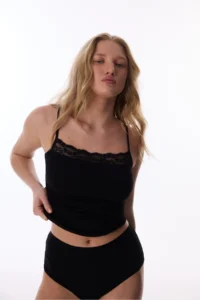 Penti Black Cotton Lace Lace Square Neck Tank Top - Image 2