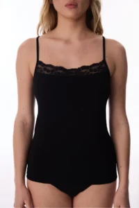 Penti Black Cotton Lace Lace Square Neck Tank Top - Image 3