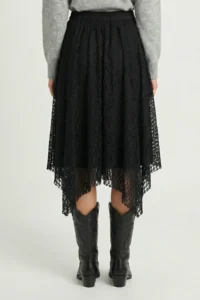 Lovelyİstanbul Lace Detailed Asymmetric Midi Skirt  Black - Image 4