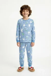 Penti Light Blue Boy's Mountain Monster Patterned Pajama Set