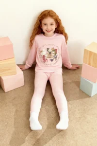 Penti Dusty Rose Girls' Striped Printed Pajama Set - Image 2