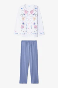 Penti Girl's Floral Embroidered Handkerchief Cotton Pajama Set - Image 3