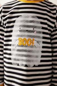 Penti Black and White Striped Unisex Kids Ghost Printed Pajama Set - Image 3
