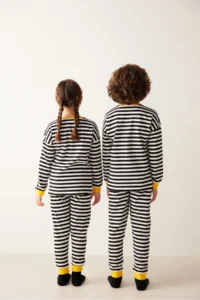 Penti Black and White Striped Unisex Kids Ghost Printed Pajama Set - Image 5